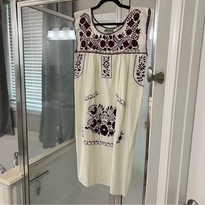 Nativa Midi Mexican Dress Cream and Maroon Size M NWT
